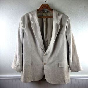 Men's Eddie Bauer 100% Belgian Linen Two Button Beige Blazer Sportscoat Size 50T